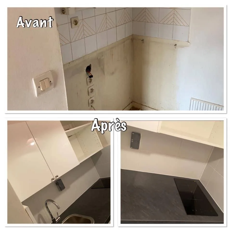 Rénovation de cuisine avant/après réalisée par Assistance Côte Fleurie à Deauville