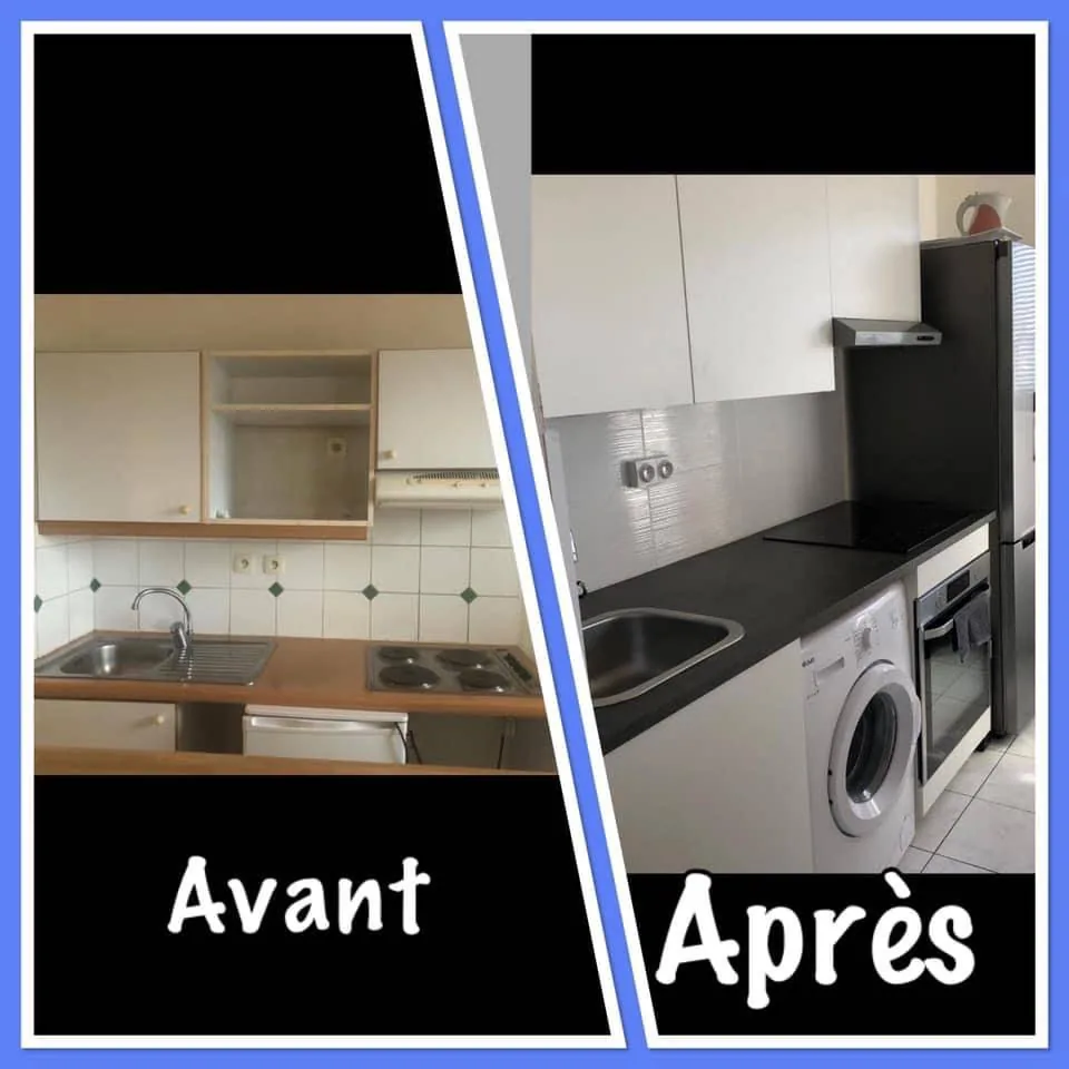 Cuisine équipée rénovée avant/après - travaux Assistance Côte Fleurie sur la Côte Fleurie